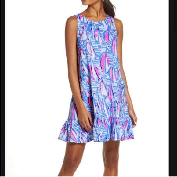 NWOT UNICORN Kristen Flounce Dress in Blue Haven pop up red right return - Picture 9 of 11